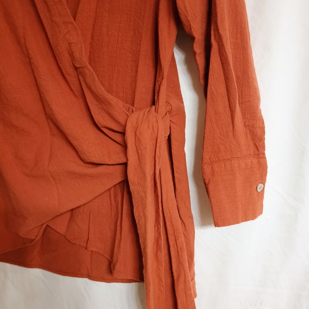 Chic Rust Wrap Blouse - Picture 3 of 7